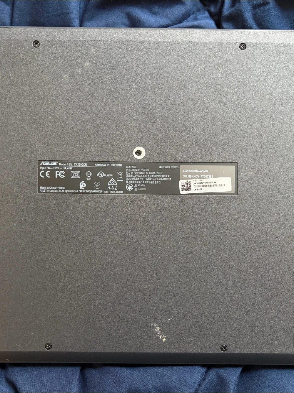 ASUS model:cx1500cn Black Laptop functions great is tested